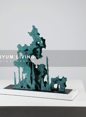 售楼处大a厅样板房间新中式假山摆件博古架软装饰书房桌面艺术摆