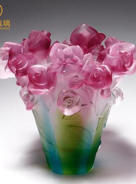 琉璃玫瑰花瓶小摆件香炉薰香客厅书房轻奢高档装饰工艺礼品摆饰搬