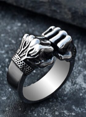 嘻哈力量戒指男重拳出击钛街头个性之拳摇指环滚健身潮人钢hiphop