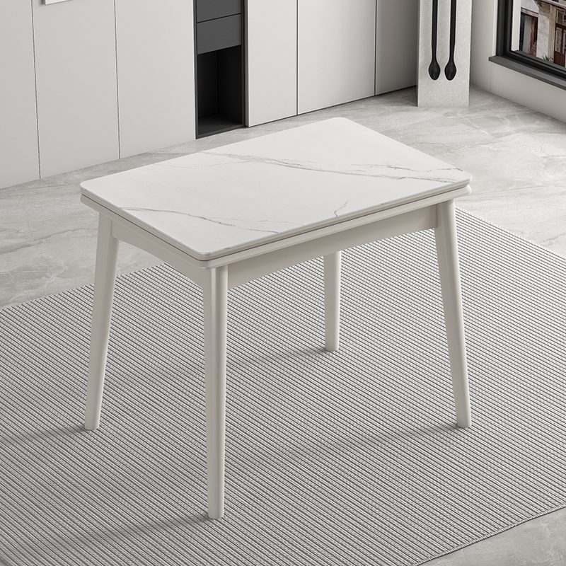 岩板餐桌小户型家用折叠伸u缩奶油风实木餐桌椅组合现代简约桌子