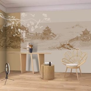 轻奢玉兰阁楼意境风卧室客厅电视背景墙壁布壁纸定制壁画 现代中式