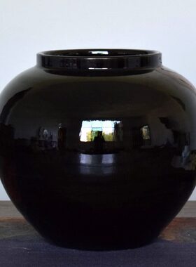 手工陶瓷水培花瓶酒店客厅电视柜玄关桌面摆件干枝花器哑光黑色罐