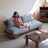 侘寂风地台沙发组合实木原木榻榻米民宿极简休闲客厅布艺白蜡木