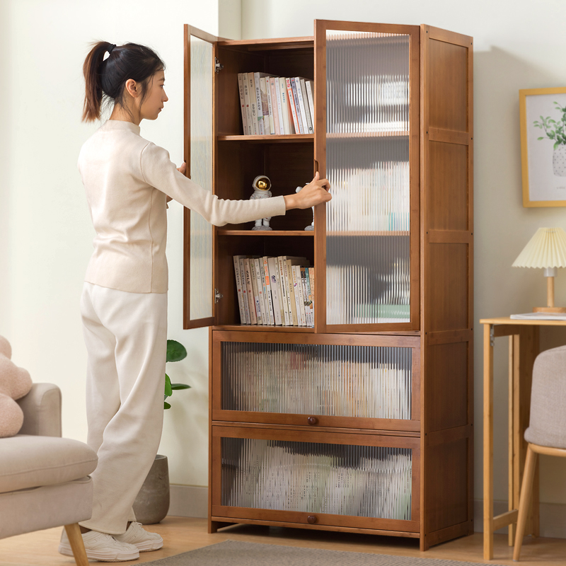 书架置物架落地书柜家用简约带门防尘简M易落地多层靠墙收纳架