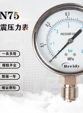 YN75压力表船用不锈钢耐震压力表0-1.6MPa气压水压表螺纹G3/8 1/2