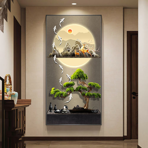 新中式玄关对门山水寓意好装饰画