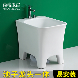 陶瓷卫生间地盆家用小 高脚洗拖把c池一体拖布池阳台墩布池落地式