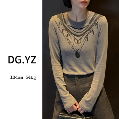 【樱子家】3139F撞色印花设计感长袖T底衫上衣