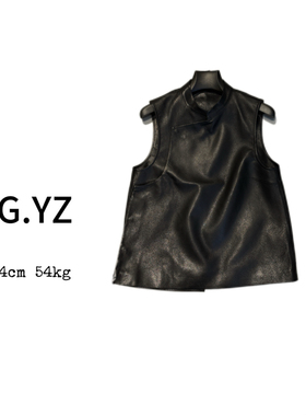 【樱子家】3237F中式盘扣立领国风真皮马甲皮衣