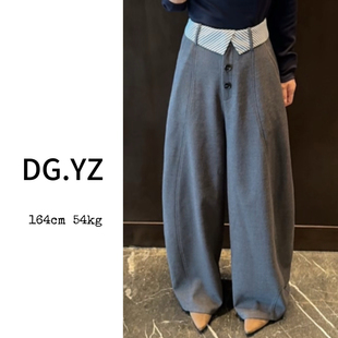 3018F拼色腰纽扣显瘦弯刀休闲裤 樱子家