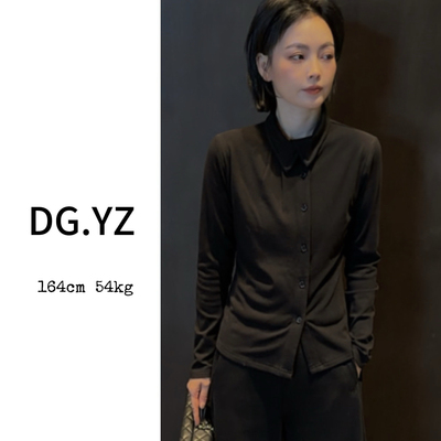 【樱子家】3114F简约修身单排扣不规则领底衫上衣