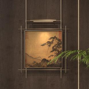 宋式美学挂画高级艺术品金属吊杆装置壁灯玄关装饰画酒店餐厅背景