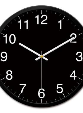 挂钟黑色黑底白字静音时钟挂墙父母卧室老人房间家用简约客厅钟表