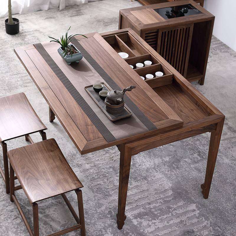 需定制北美黑胡桃木阳台茶桌新中式实木茶台家用小户型设计师可推