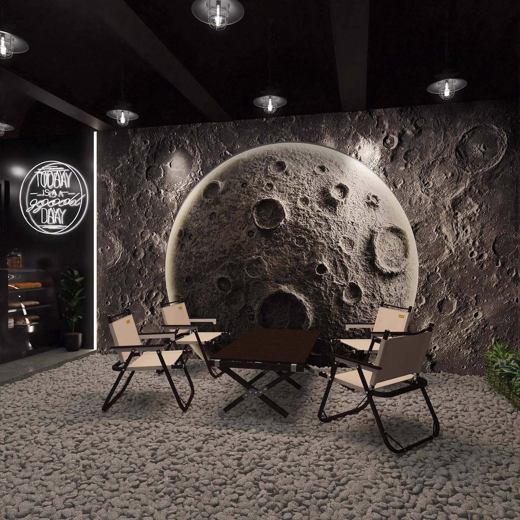 3D立体月球凹凸表面浮雕工业健身房定制背景奶茶店咖啡厅壁纸墙布