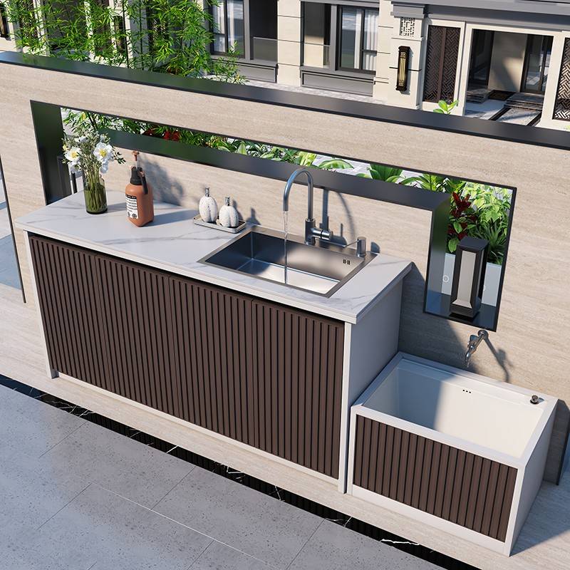 需定制户外庭院洗手台盆一体室外露台铝合金岩板操作台花园水池槽