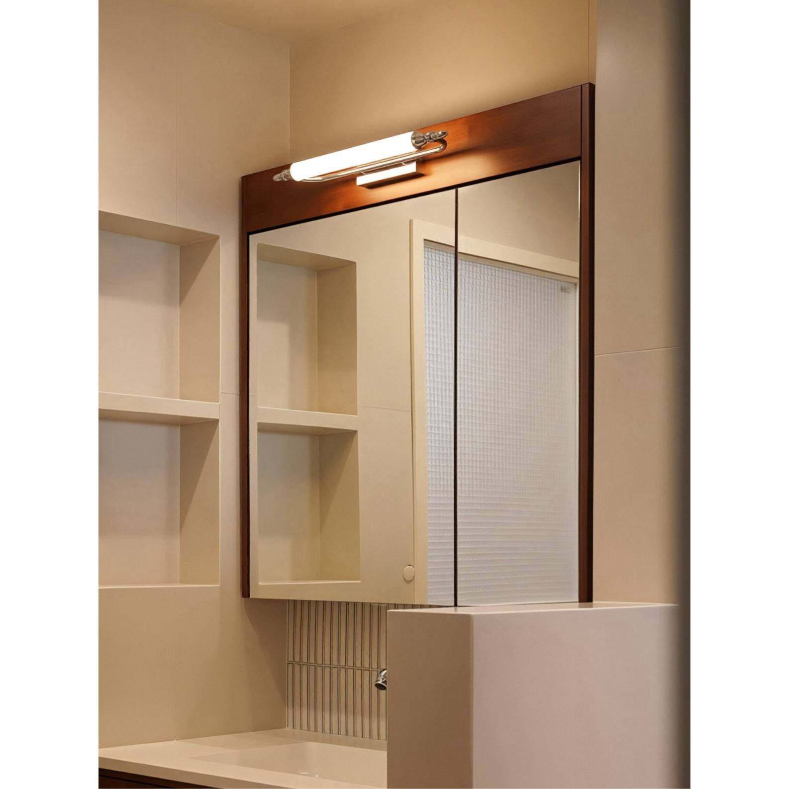 定制实木中古风镜前灯镜柜卫生间浴室镜柜现代中式收纳柜镜箱胡桃