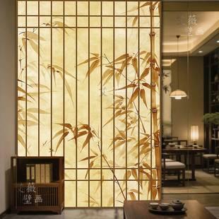 需定制覆古杜邦纸竹影灯箱中式玄关茶室饭店民宿发光竹子屏风格栅