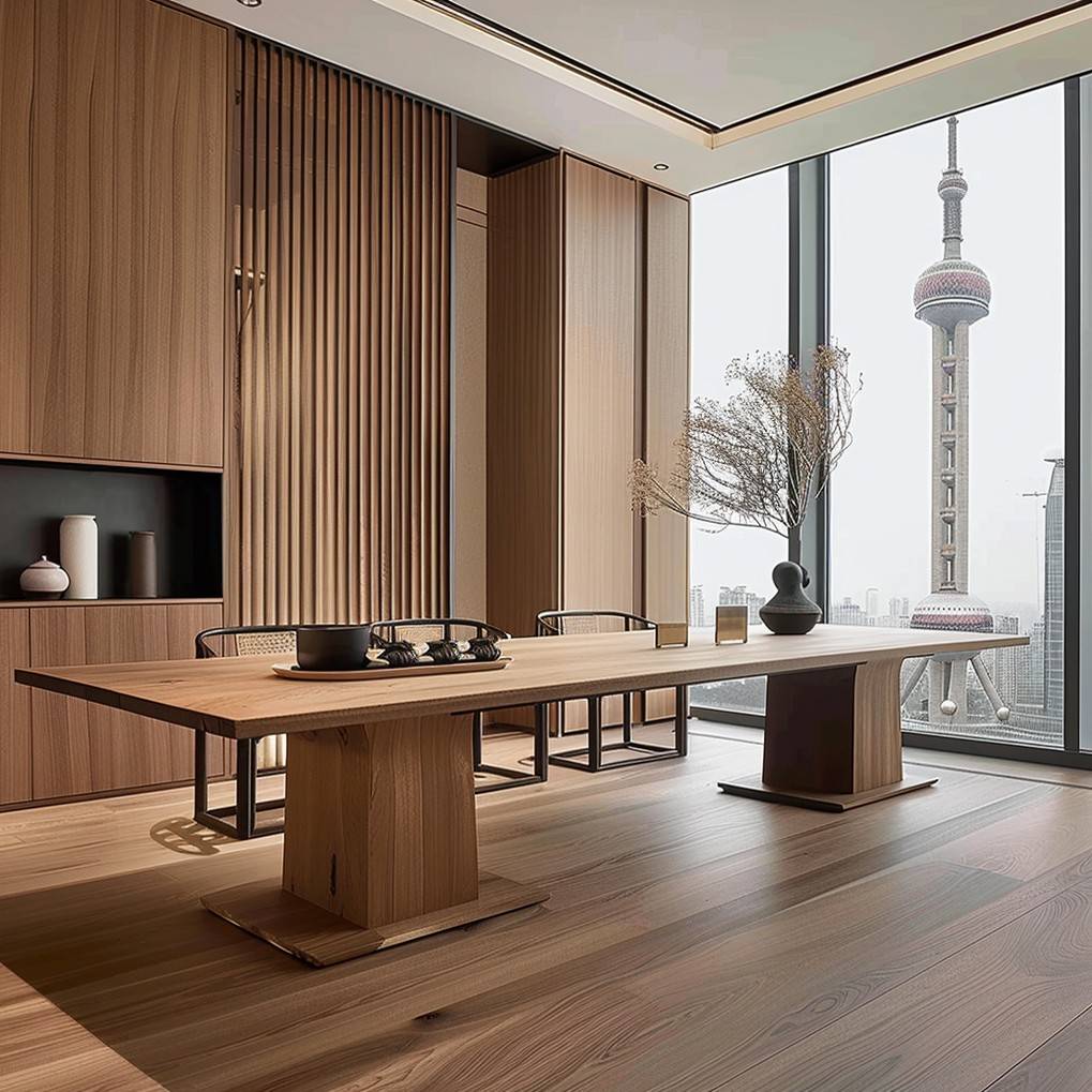 需定制新中式榫卯别墅茶桌禅意黑胡桃木茶台白蜡木一体泡茶桌办公