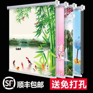 遮阳免打孔安装 手拉卷帘窗帘卷拉式 办公室卫生间阳台全遮光防晒帘