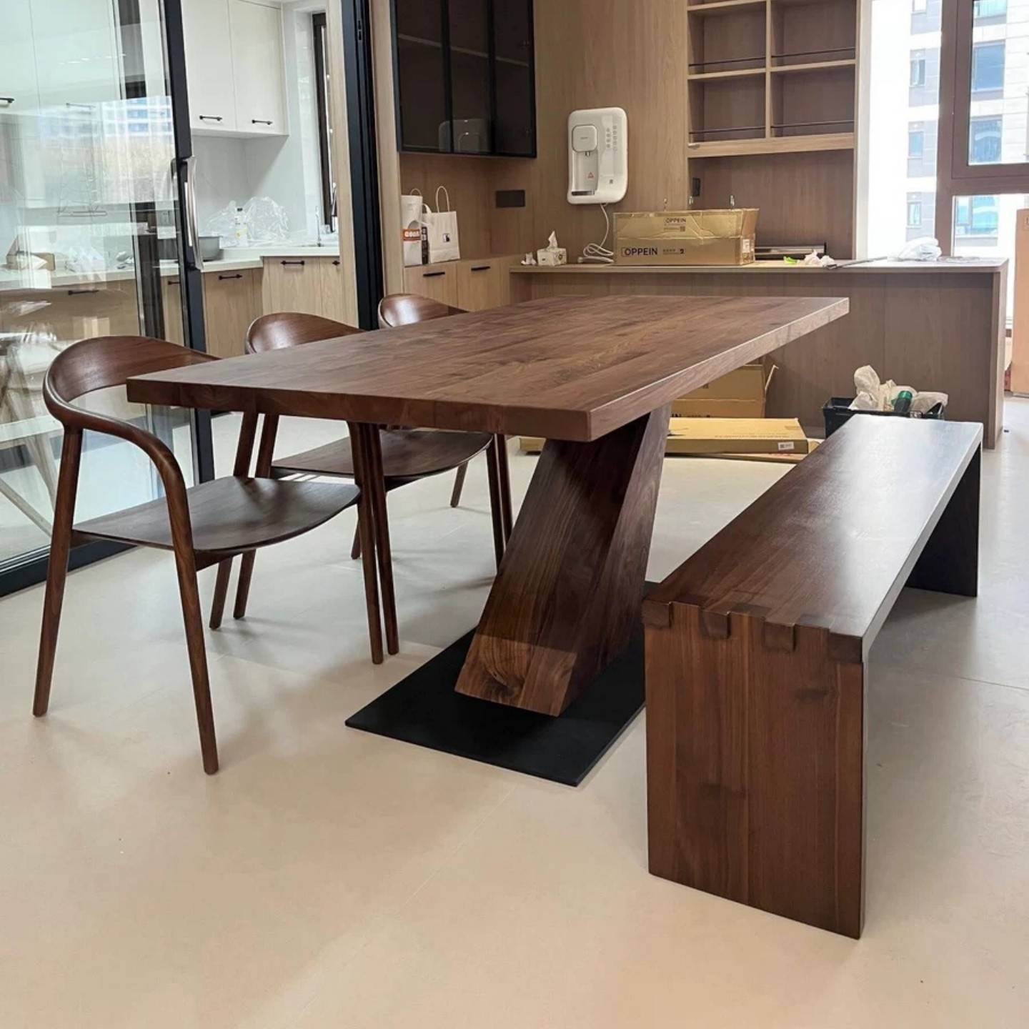 需定制新中式北美黑胡桃木实木大餐桌茶桌办公桌简约设计感会议桌