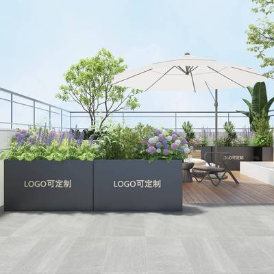 户外铁艺不锈钢花箱组合长方形种植箱隔断花槽商业街广场围栏花坛