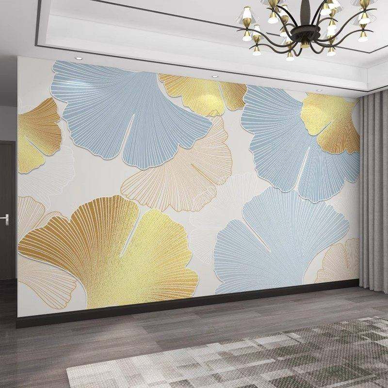 爱丽雅现代简约3d立体浮雕银杏叶墙布客厅沙发背景墙壁纸餐厅壁纸