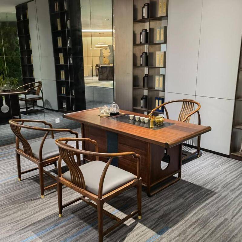 需定制新中式黑胡桃木高端茶桌烧水壶一体嵌入式2025新款办公室实