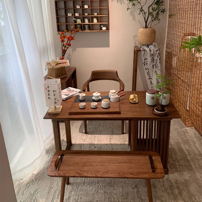 需定制新中式阳台茶桌2025新款高端禅意茶台套装实木小型胡桃木家