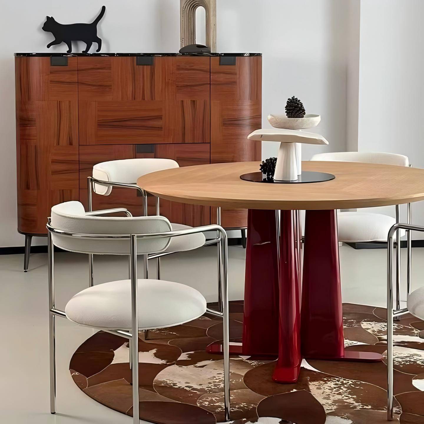 需定制意式圆餐桌现代简约小户型实木餐桌法式创意艺术烤漆圆形红