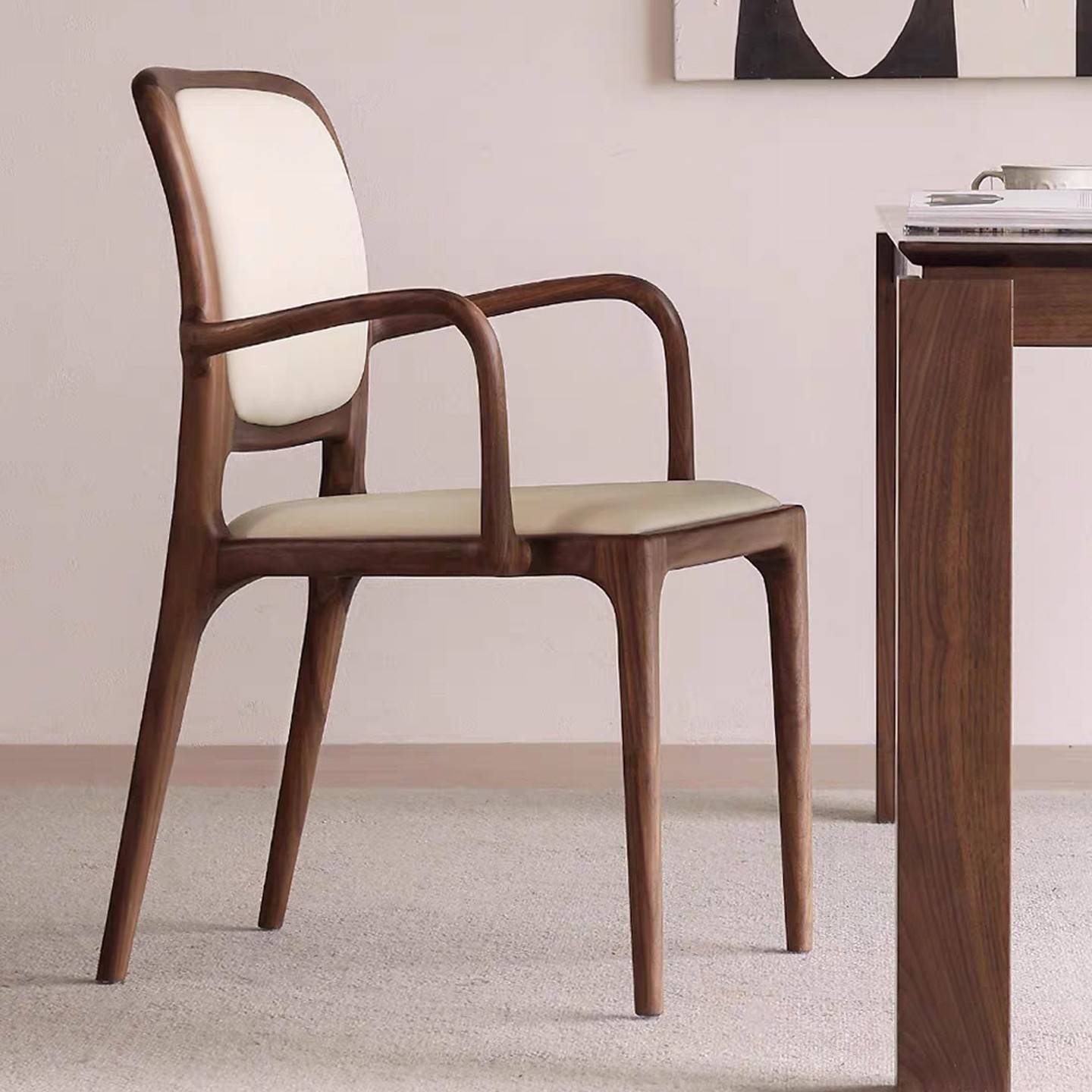 需定制北欧实木餐椅家用软包扶手靠背椅简约餐桌椅真皮餐厅新款酒