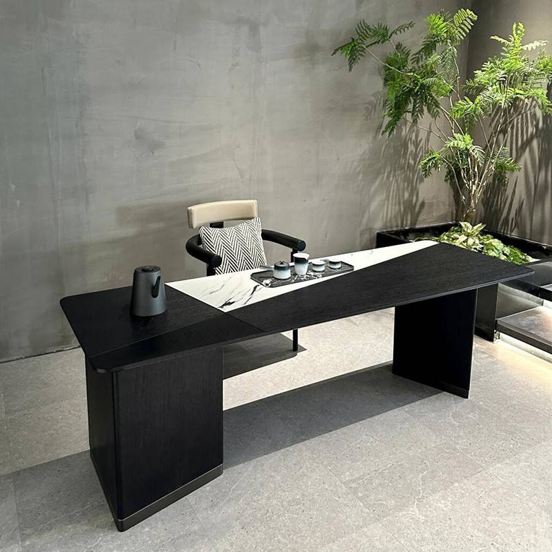 需定制新中式岩板茶桌2025新款高端实木茶台现代简约客厅家用黑胡