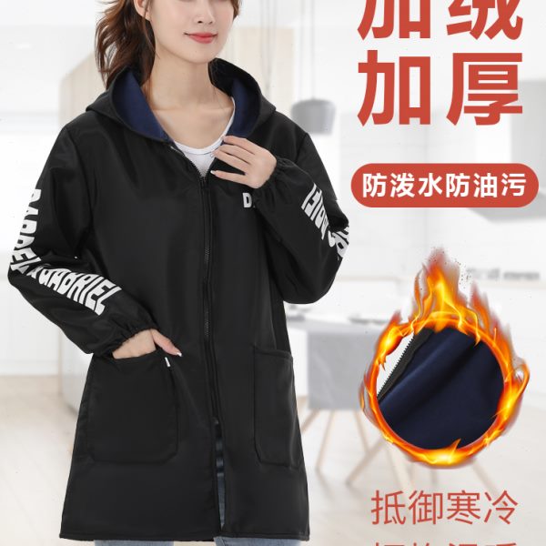 罩衣女新款加绒加厚冬季长袖围裙厨房家用防水大人护衣工作服外套