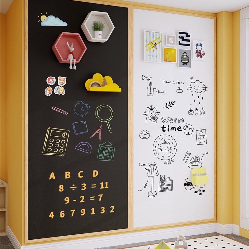儿童木框磁吸白板墙实木框组合软木板照片墙定做多功能挂式磁性黑