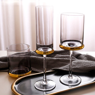 饰杯 轻奢现代红酒杯高脚杯灰色香槟杯水晶玻璃甜酒Q杯宴会展厅装