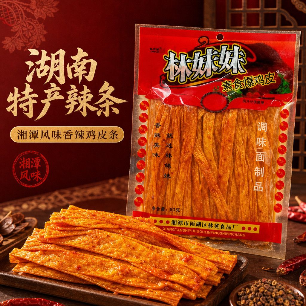 湖南特产湘潭辣条林妹妹素食鸡皮条爆鸡皮香辣咸香怀旧解馋零食