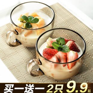 茶色玻璃杯燕麦早餐杯子家用带把水杯大容量带盖勺咖啡杯女牛奶杯