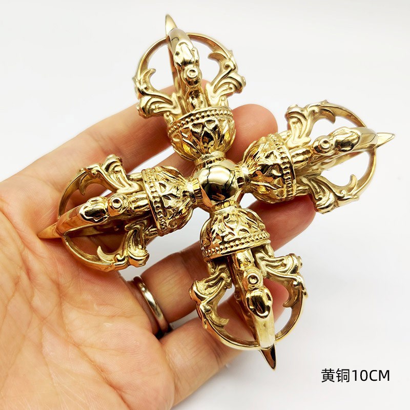 黄铜九股十d字金刚杵法器男女手把件降魔杵把玩五股十字杵摆件底