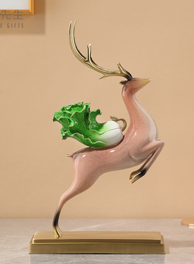 一鹿生财铜鹿g梅花鹿摆件新中式家居工艺品客厅办公室摆件开业送