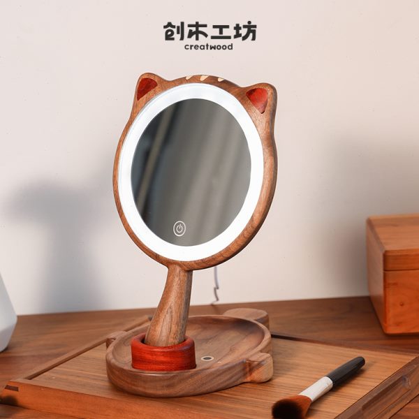 被鱼吃的猫化妆镜/创木工坊龙猫鲤鱼镜子化妆镜带灯三极调光原