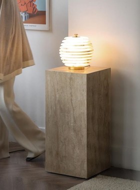 哑光黄洞石岩板大理石材雕塑底座摆台酒店会所玄关样W板间展示基