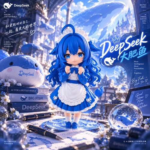 DeepSeek大肥鱼Q版手办卡通机娘模型3D打印萌系桌搭小众潮玩摆件