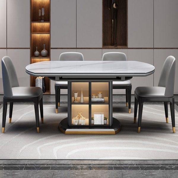 岩板餐桌椅组合现代简约轻奢家用小户型可伸缩变圆桌带储物饭桌,住宅家具,岩板餐桌,淘宝优惠券,粉丝福利购,淘宝优惠卷