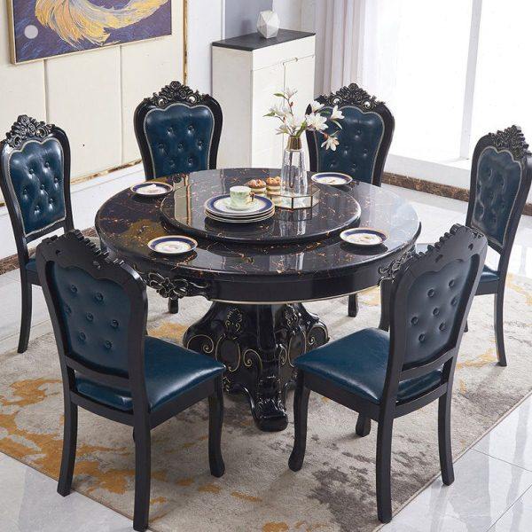 现代欧式餐桌椅组合大理石圆桌轻奢饭桌圆形黑檀实木餐厅桌子家用,住宅家具,大理石餐桌,淘宝优惠券,粉丝福利购,淘宝优惠卷