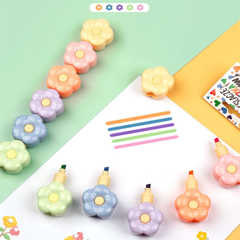 卡通迷你花朵拼接可爱马卡龙荧光笔记划重点标记笔Uins学生彩色笔