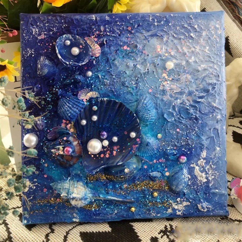 西贝家海洋沙滩贝壳肌理画DIY石英F砂丙烯创意儿童手工大海装饰画图片