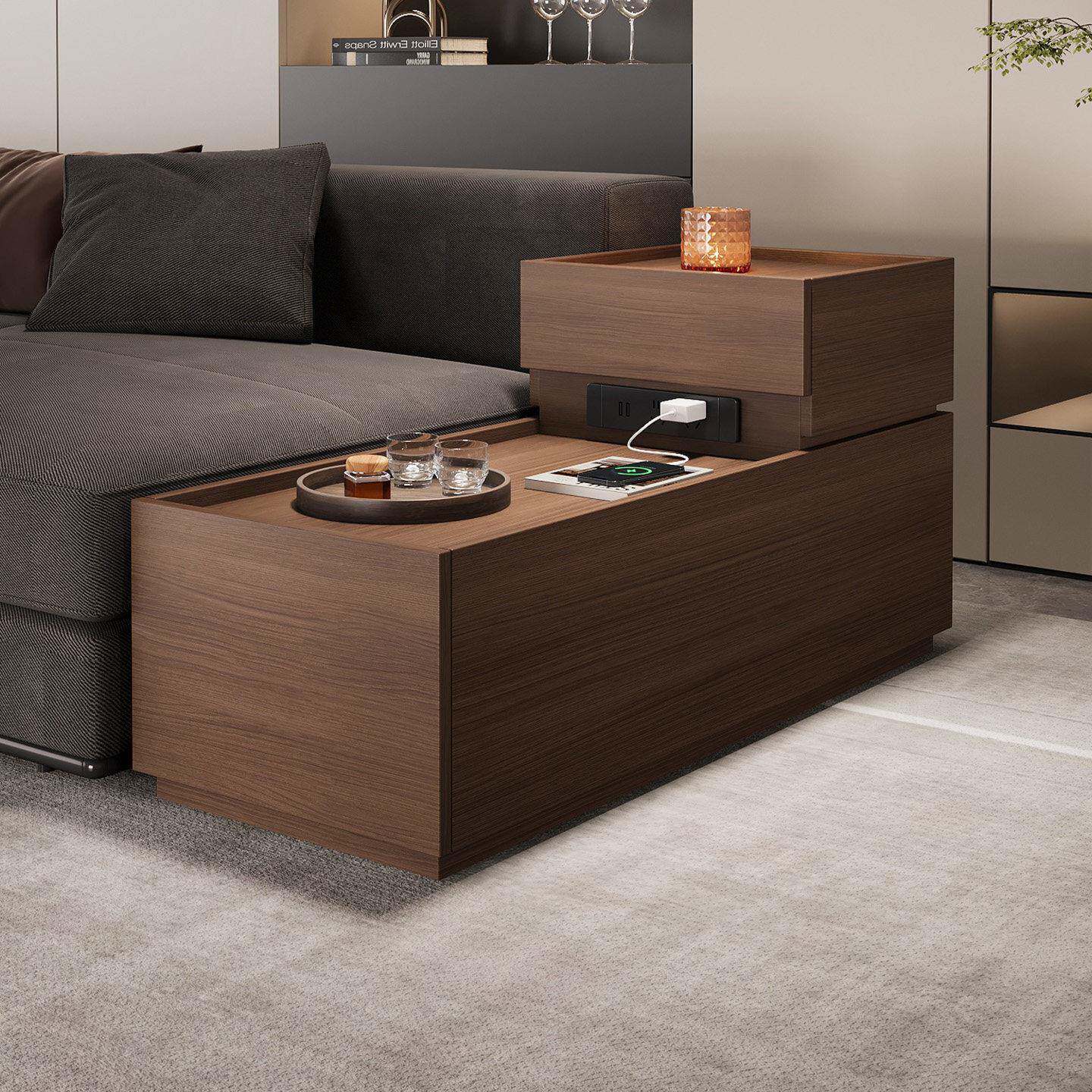 沙发边几边柜实木可移动茶几桌新款客厅窄款边柜侧柜带充电小桌子