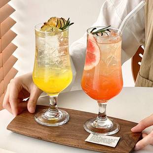 高脚玻璃饮品杯子果汁杯奶茶杯冷饮料杯鸡尾酒杯果茶杯高颜值ins
