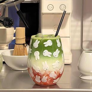 可爱米菲兔玻璃杯冷饮杯子牛奶咖啡杯果汁透明大肚杯大容量水杯
