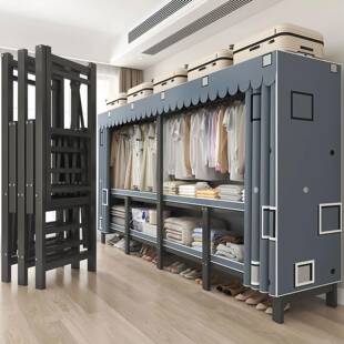 一体免安装衣帽架落地卧室挂衣架带防尘罩加粗加厚结实耐用挂衣橱